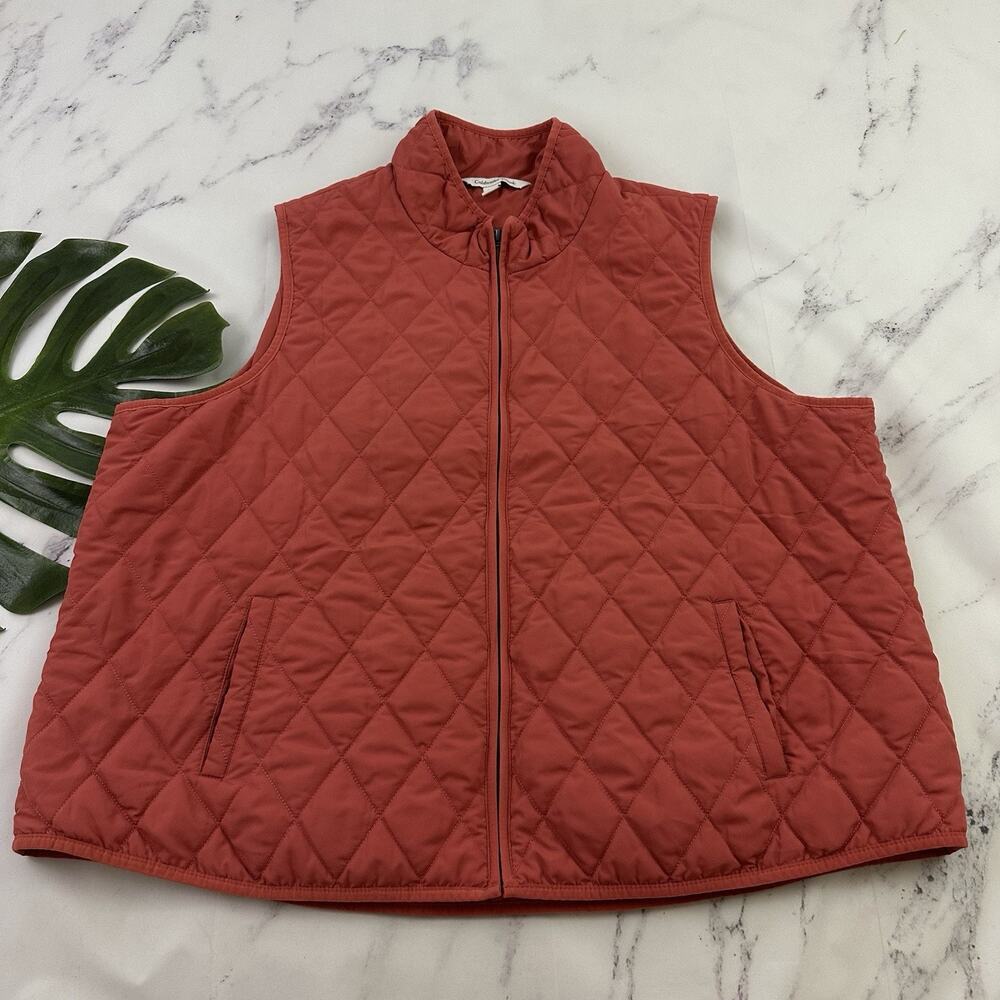 Coldwater Creek Womens Quilted Vest Plus Size 3x Dark Pink Full Zip Up